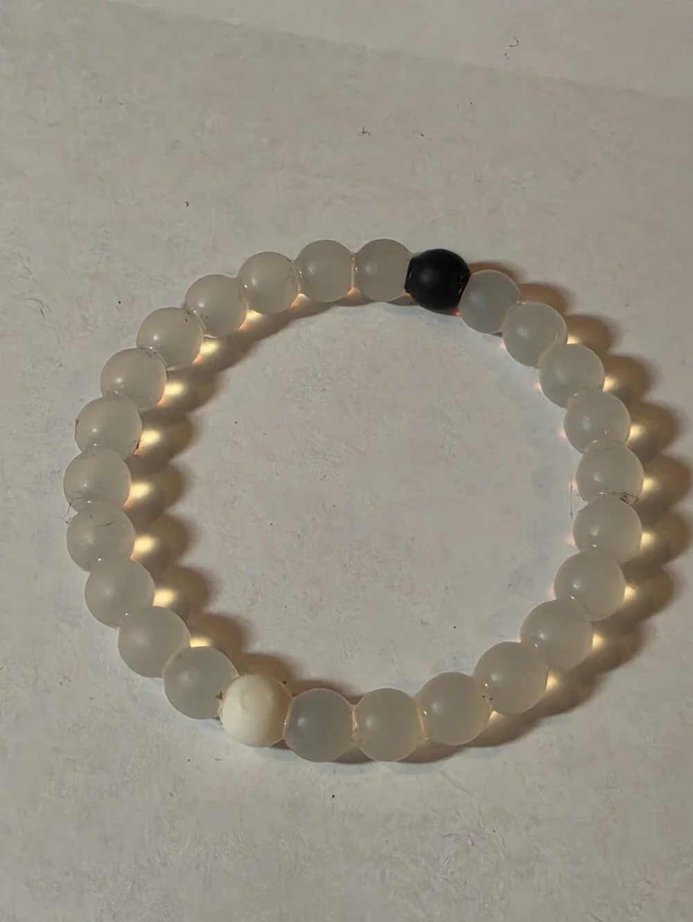 Minimalist White Jelly Beaded Stretch Bracelet with Black Accent